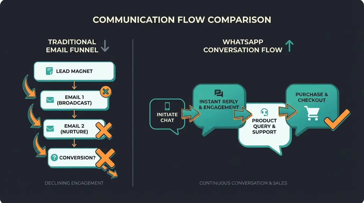Vergleich: Traditioneller Newsletter vs. Conversational Commerce Workflow