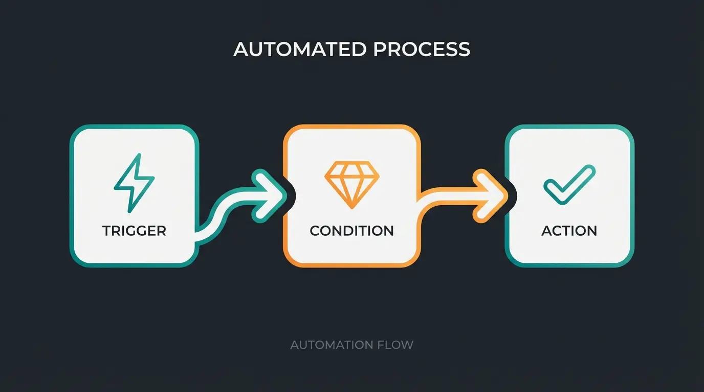 Shopify Flow trigger-condition-action workflow diagram showing automation logic