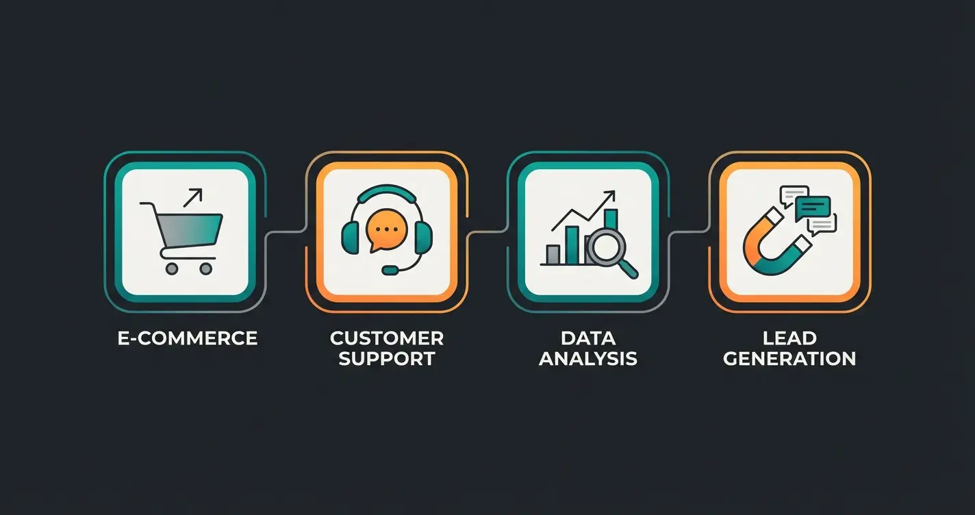 Infografik der Anwendungsbereiche von KI Chatbots im E-Commerce