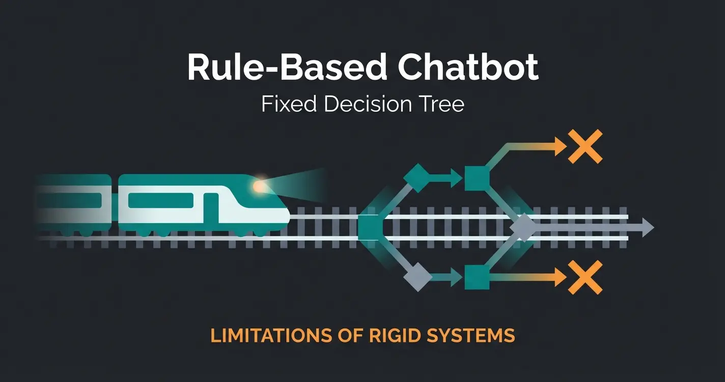 Visualisierung eines regelbasierten Chatbots als Zug auf starren Schienen
