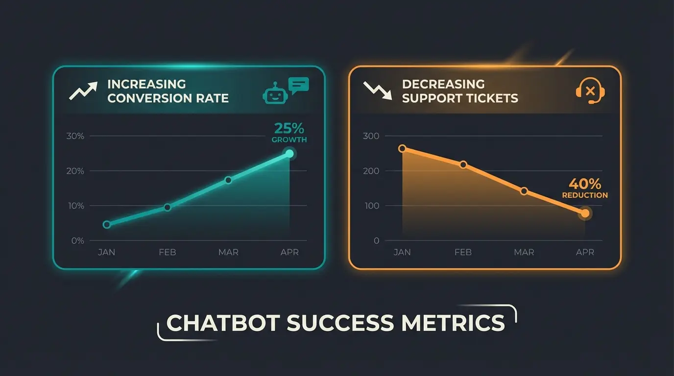 Infographic style illustration of chatbot performance metrics