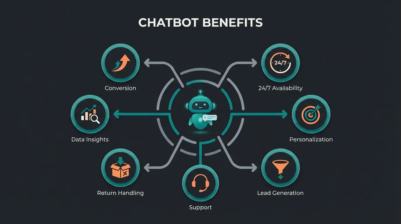 Die 7 wichtigsten Chatbot Vorteile für Umsatzsteigerung visualisiert