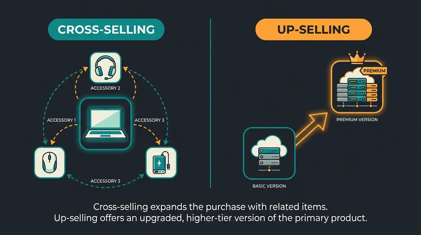 Diagram showing Cross-selling vs Up-selling concepts