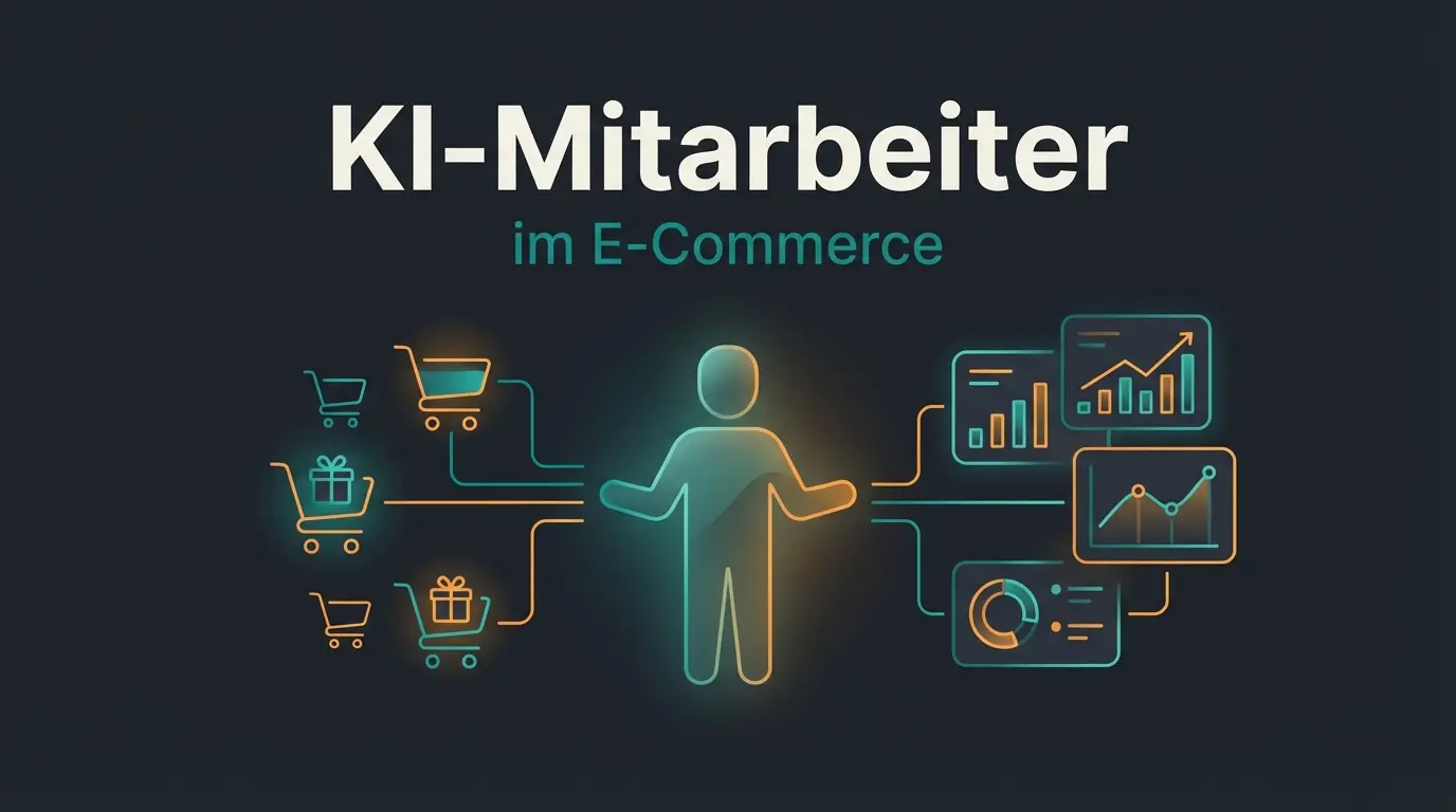 Abstract illustration of an AI avatar interface interacting with e-commerce data elements