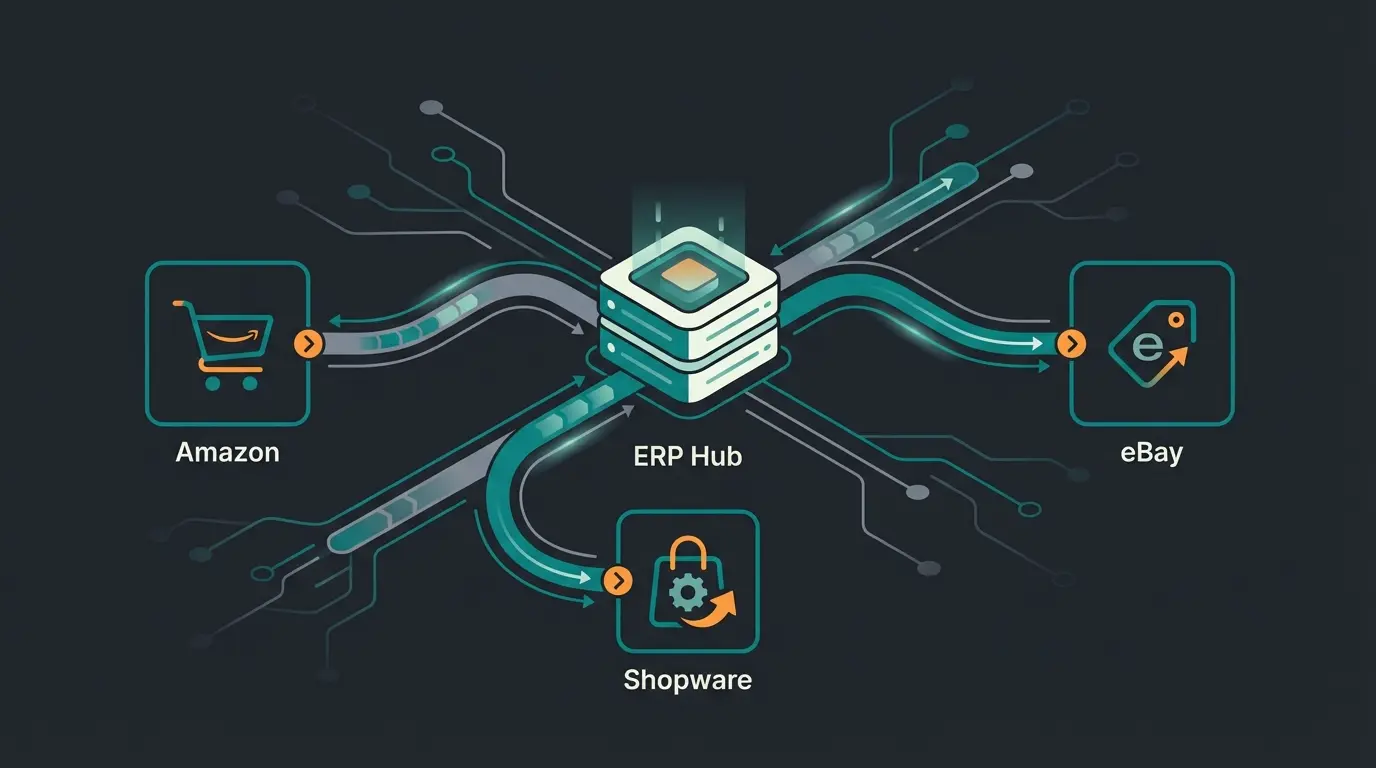 Multi-channel e-commerce data flow from ERP to various sales platforms