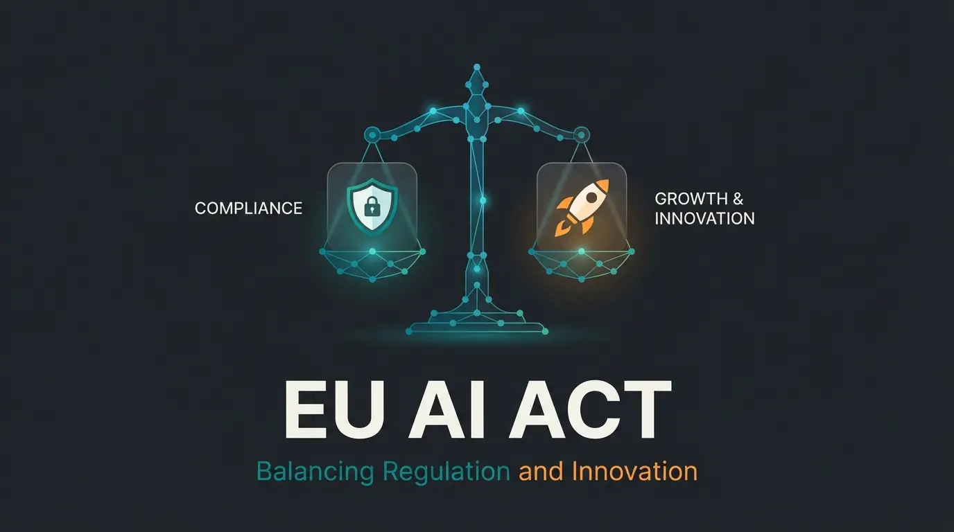 Illustration des EU AI Acts als Balanceakt zwischen Regulierung und Innovation im E-Commerce