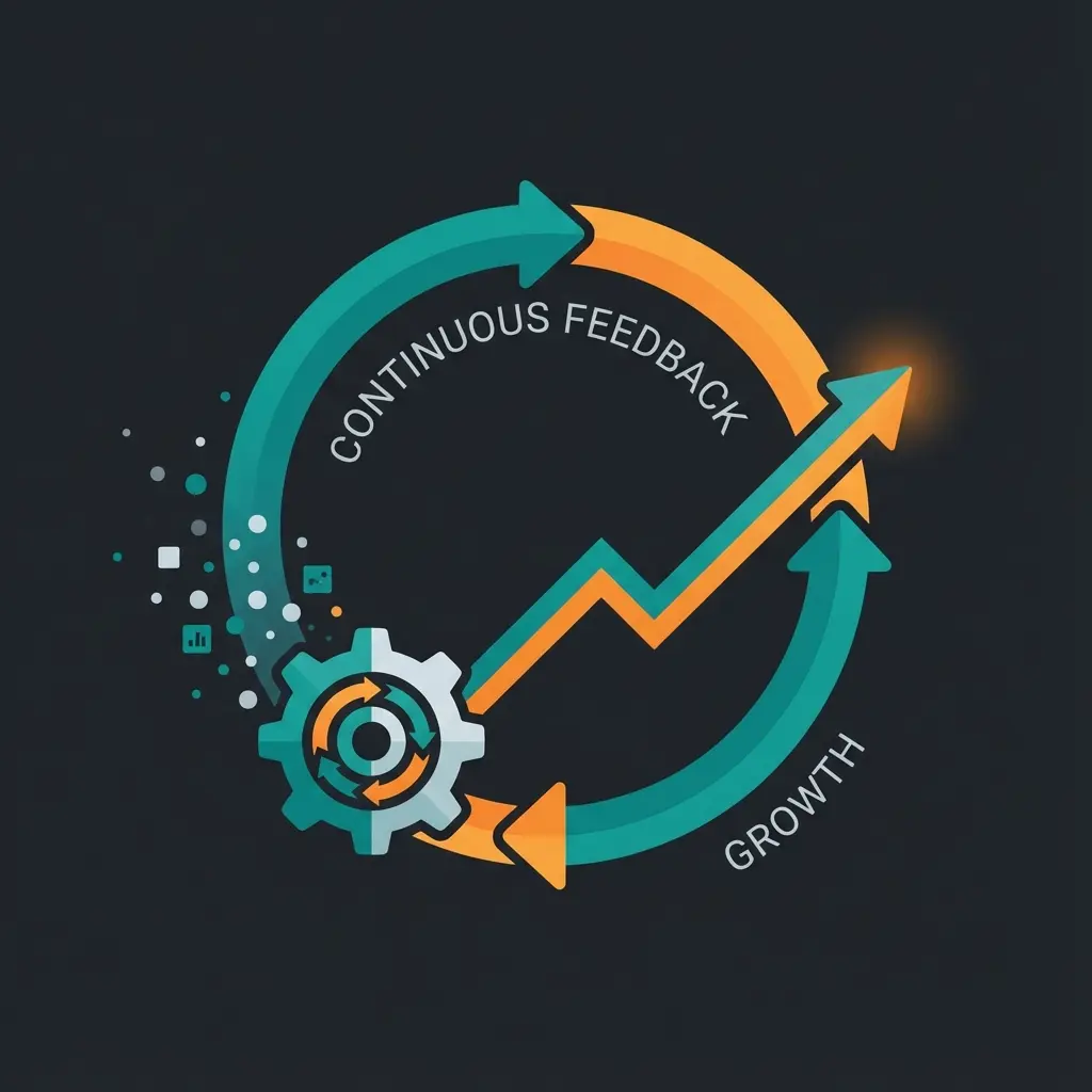 Symbolbild für kontinuierliches Lernen: Daten fließen in einen Kreislauf zur Optimierung der KI