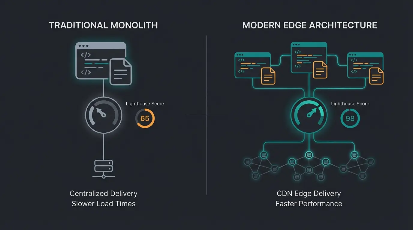 Comparison visualization of Hyvä Themes and Edge Delivery Services performance metrics