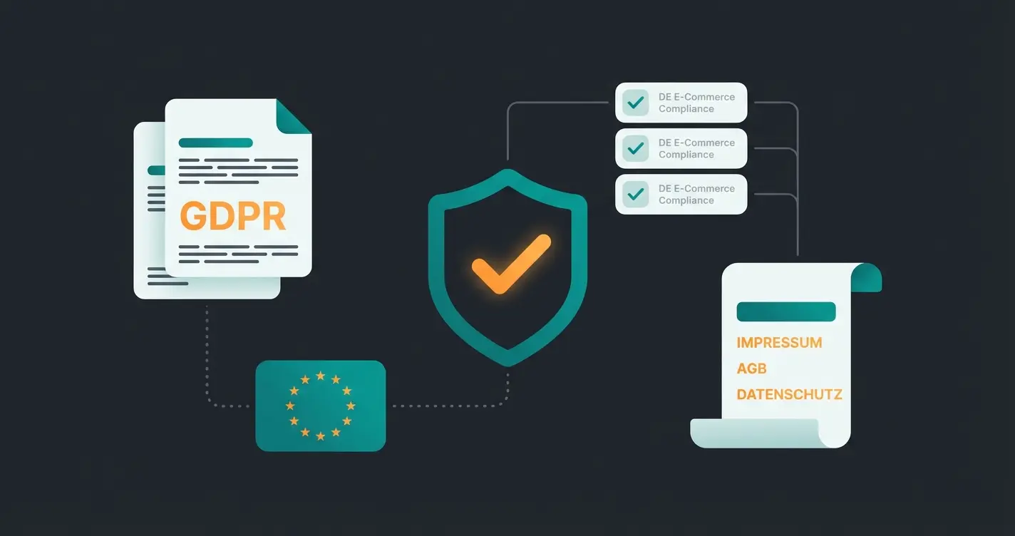 German e-commerce compliance checklist for Shopify stores showing GDPR and legal requirements