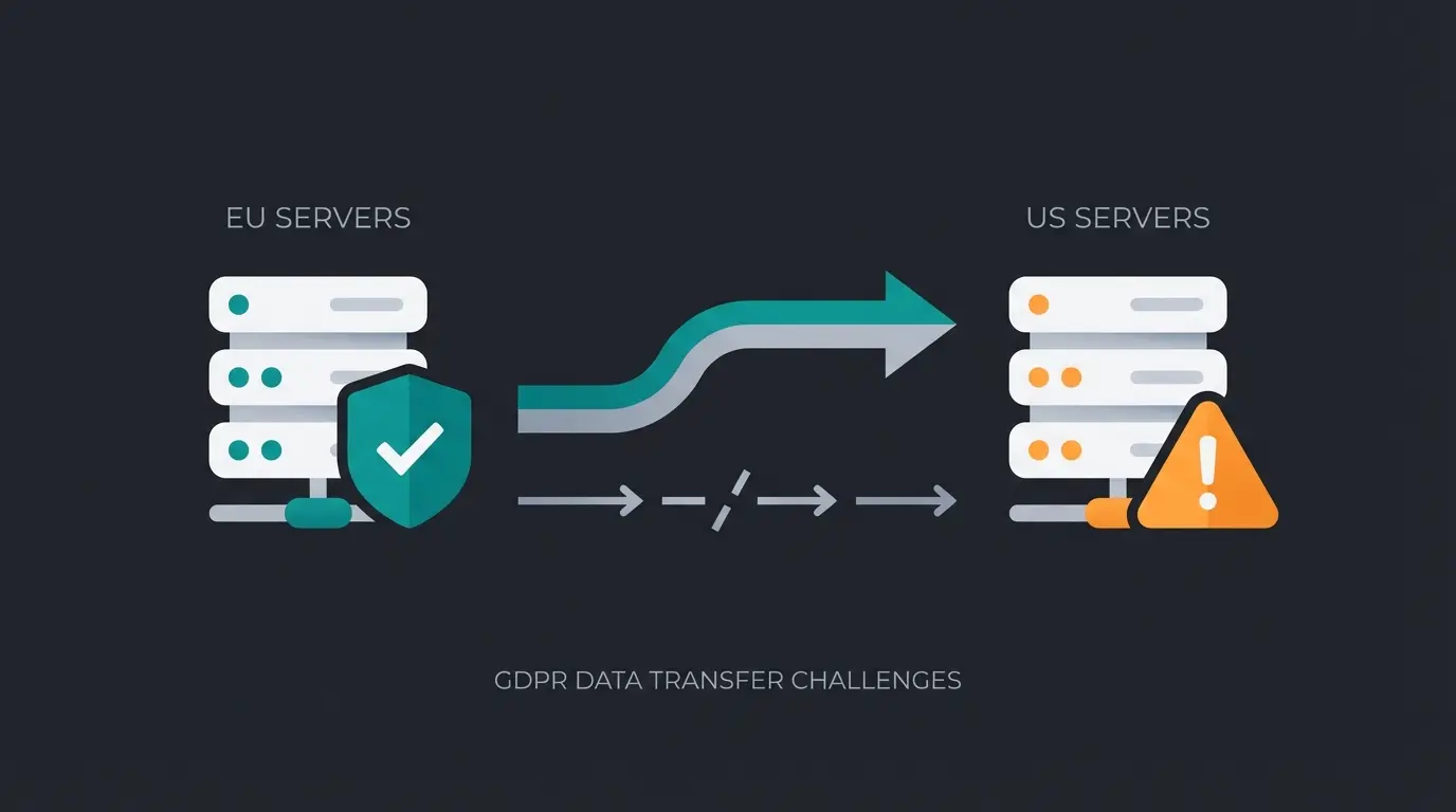 Visual representation of data flow between EU and US servers highlighting GDPR compliance concerns