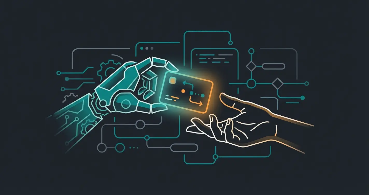 Illustration of a human hand shaking a robotic hand, symbolizing the smooth handover