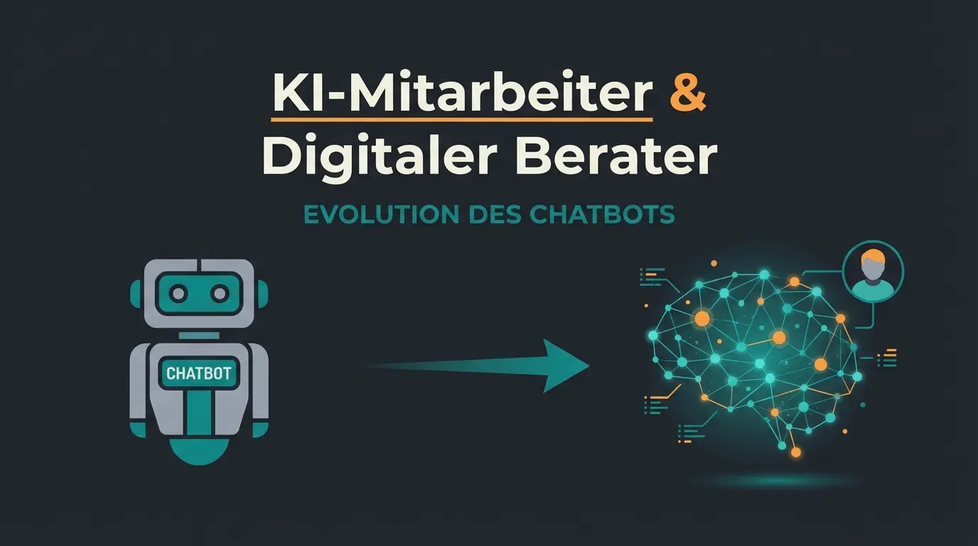 Illustration eines KI-Mitarbeiters als digitaler Fachberater auf dunklem Hintergrund