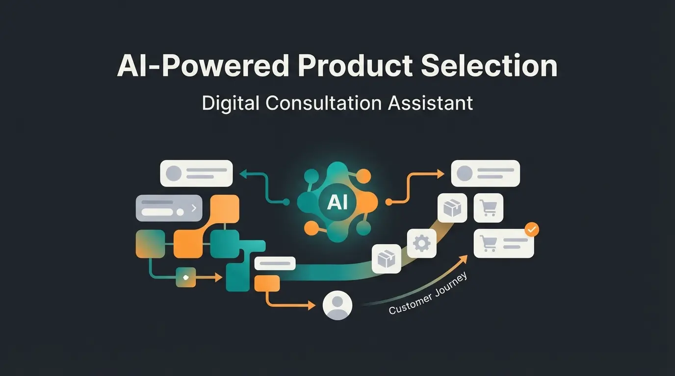 AI digital sales consultant guiding customer through product selection on dark background