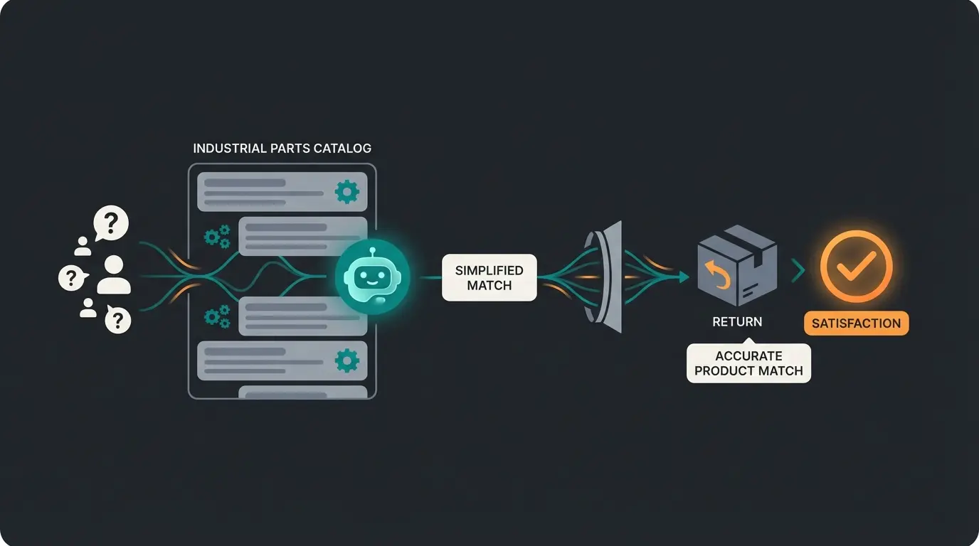 B2B and B2C e-commerce scenarios showing AI-powered consultation reducing complexity and returns