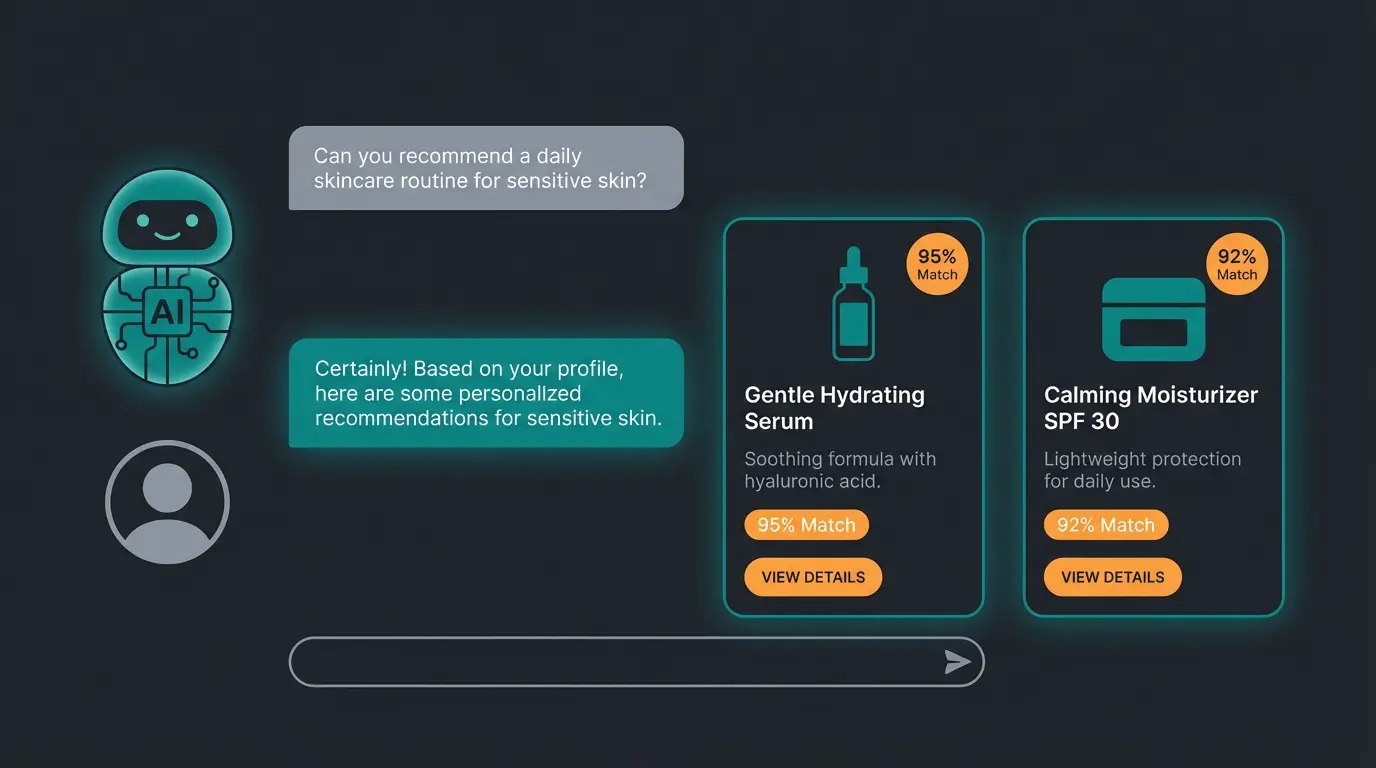 AI sales assistant chat interface showing personalized product recommendations for complex customer query