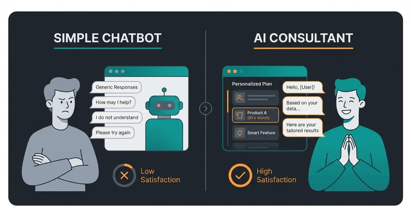 Comparison between traditional FAQ chatbot and intelligent AI product consultant