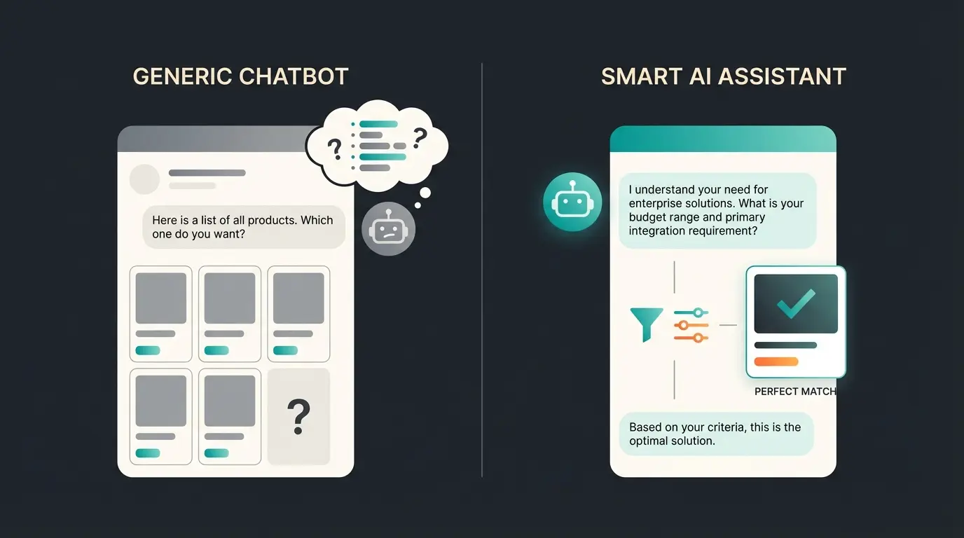 Vergleich zwischen Standard-Chatbot und intelligentem Produktberater bei komplexen Anfragen