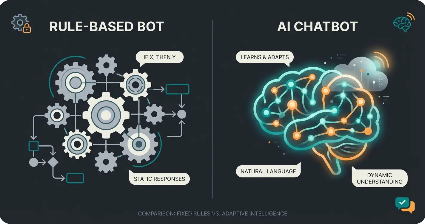 Vergleich zwischen einfachem Regel-Bot und KI-Chatbot