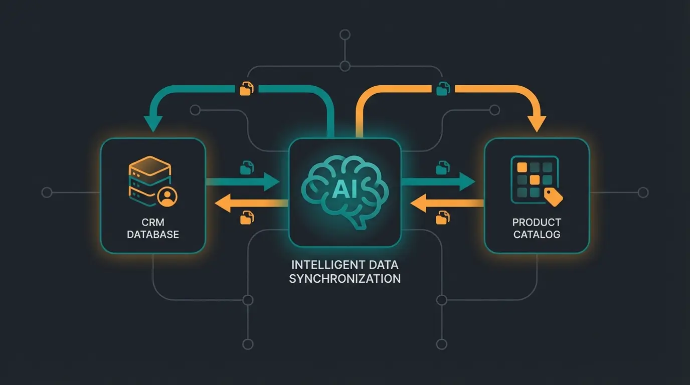 Diagram showing data flow between CRM, PIM, and the Chatbot interface