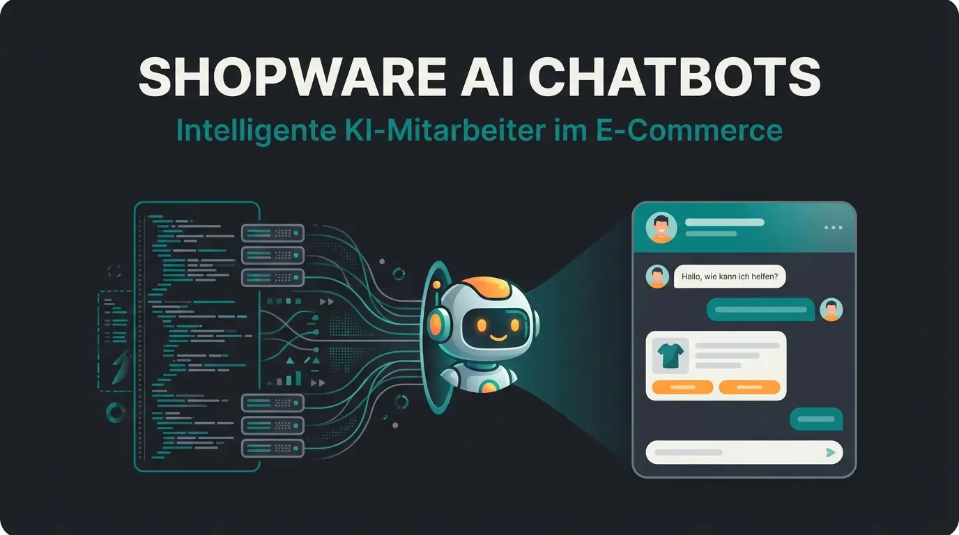 Futuristische Darstellung eines Shopware Shops, der von KI-Agenten optimiert wird