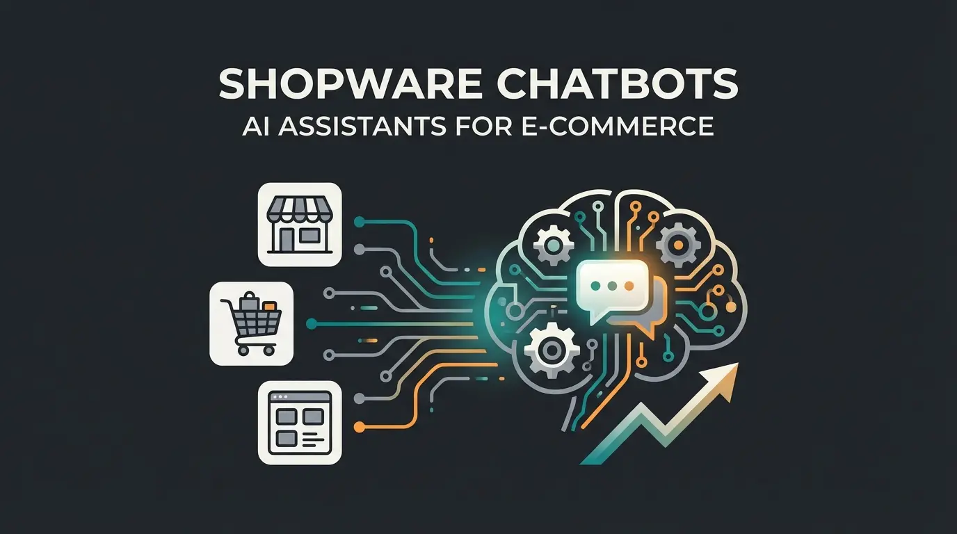 Modern Shopware e-commerce shop with AI consultation features visualized as connected nodes and data flows