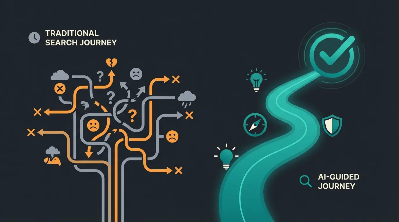 Visual comparison of customer journey with and without AI consultation