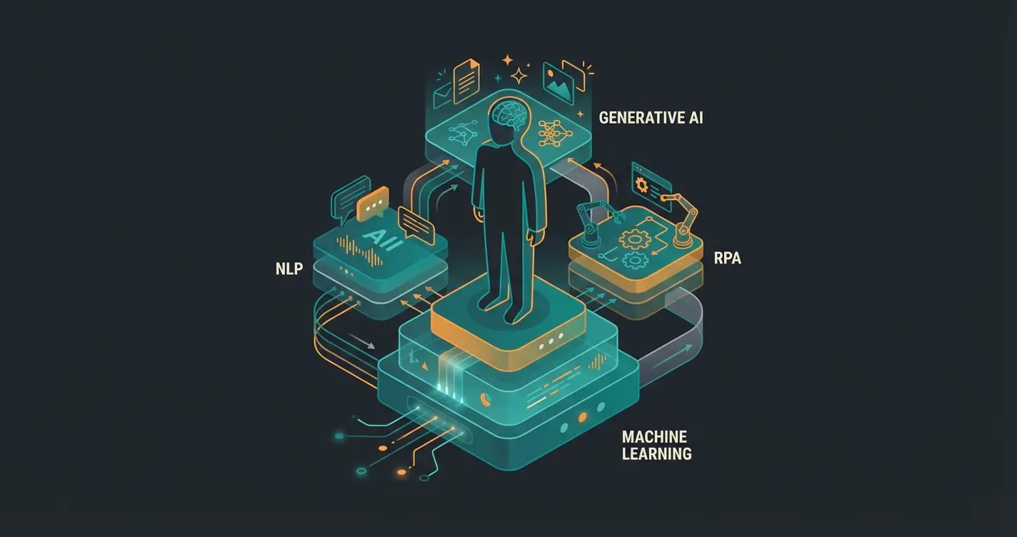 Diagram showing the layers of technology inside an AI employee