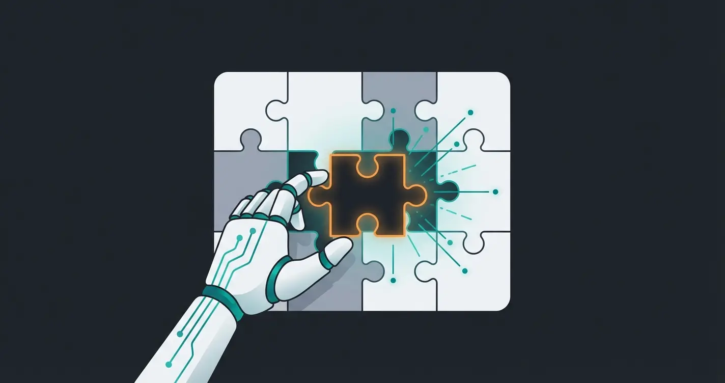 Illustration eines Roboters, der ein Puzzle löst, symbolisch für Problemlösungsfähigkeit