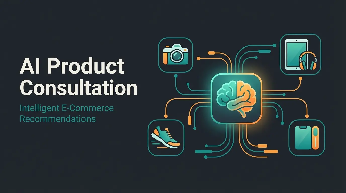 Illustration eines KI Chatbots, der einen Kunden bei der Produktauswahl berät