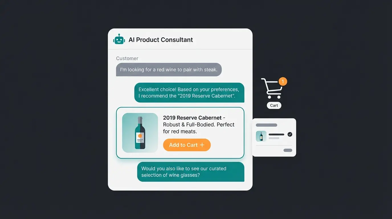 AI consultation chatbot providing personalized wine recommendation to customer