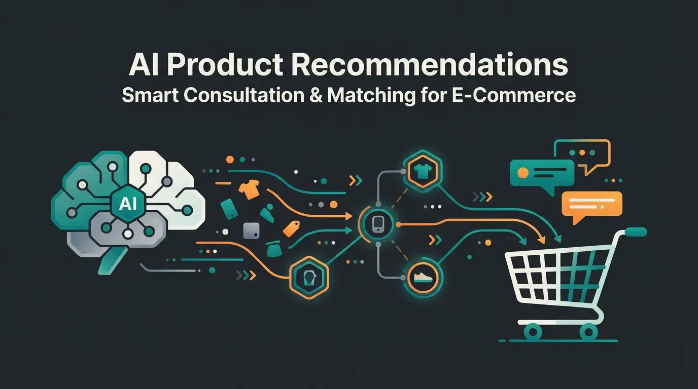 Shopware product recommendations visualization showing AI consultation workflow with shopping cart and recommendation engine