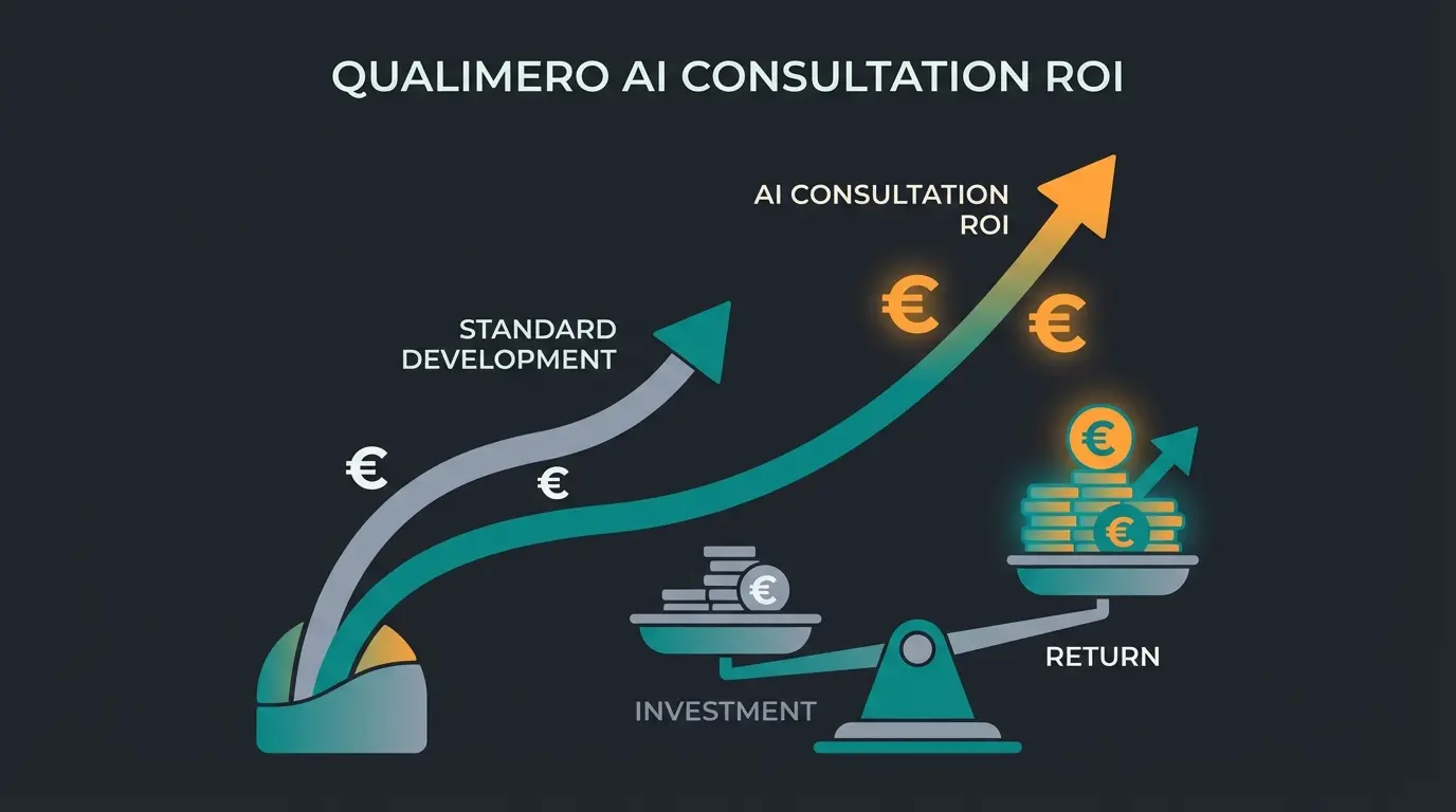 ROI comparison visualization showing investment versus returns for standard development versus AI consultation