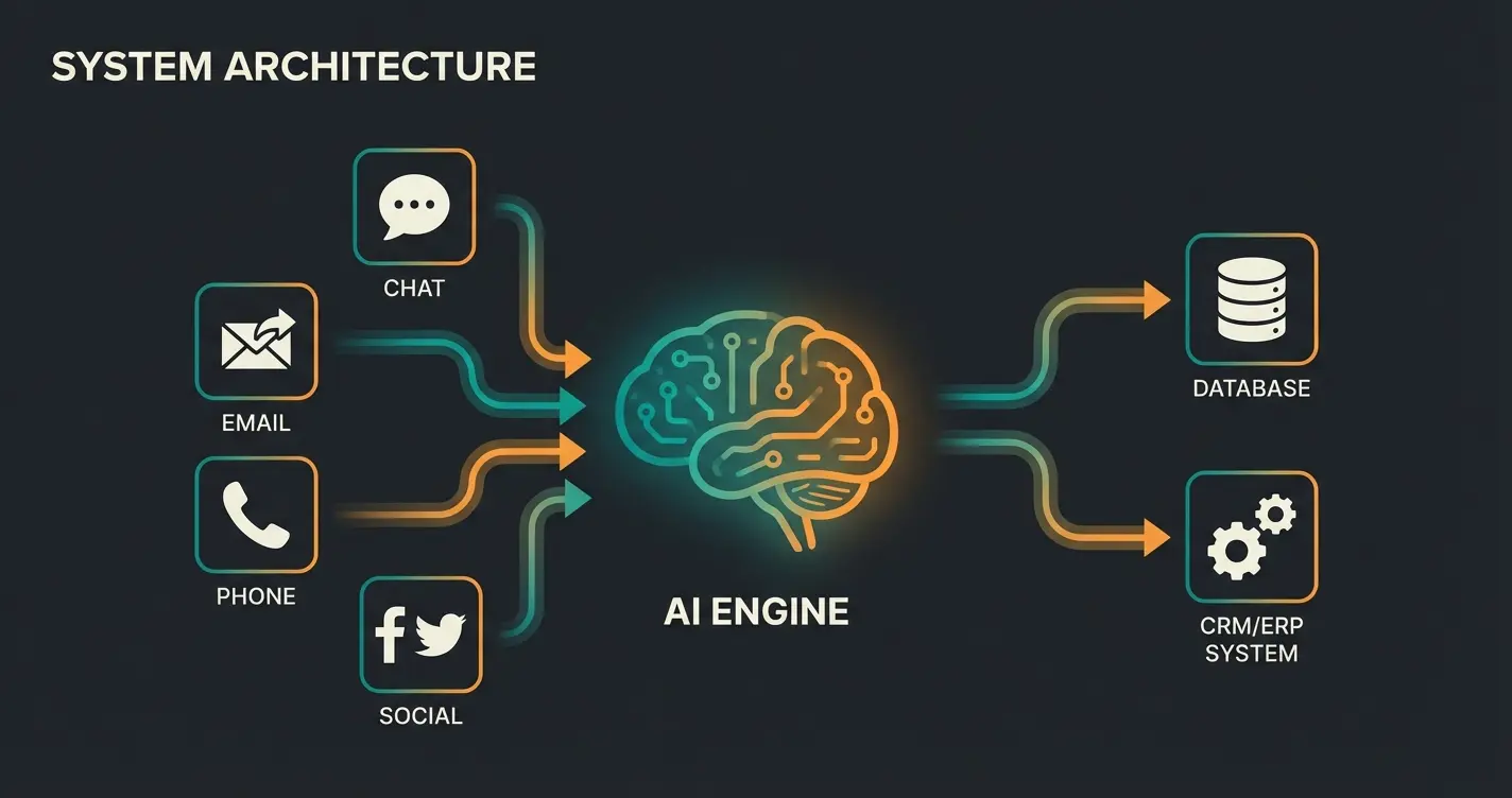 Conversational AI platform architecture showing integrated AI chatbot components