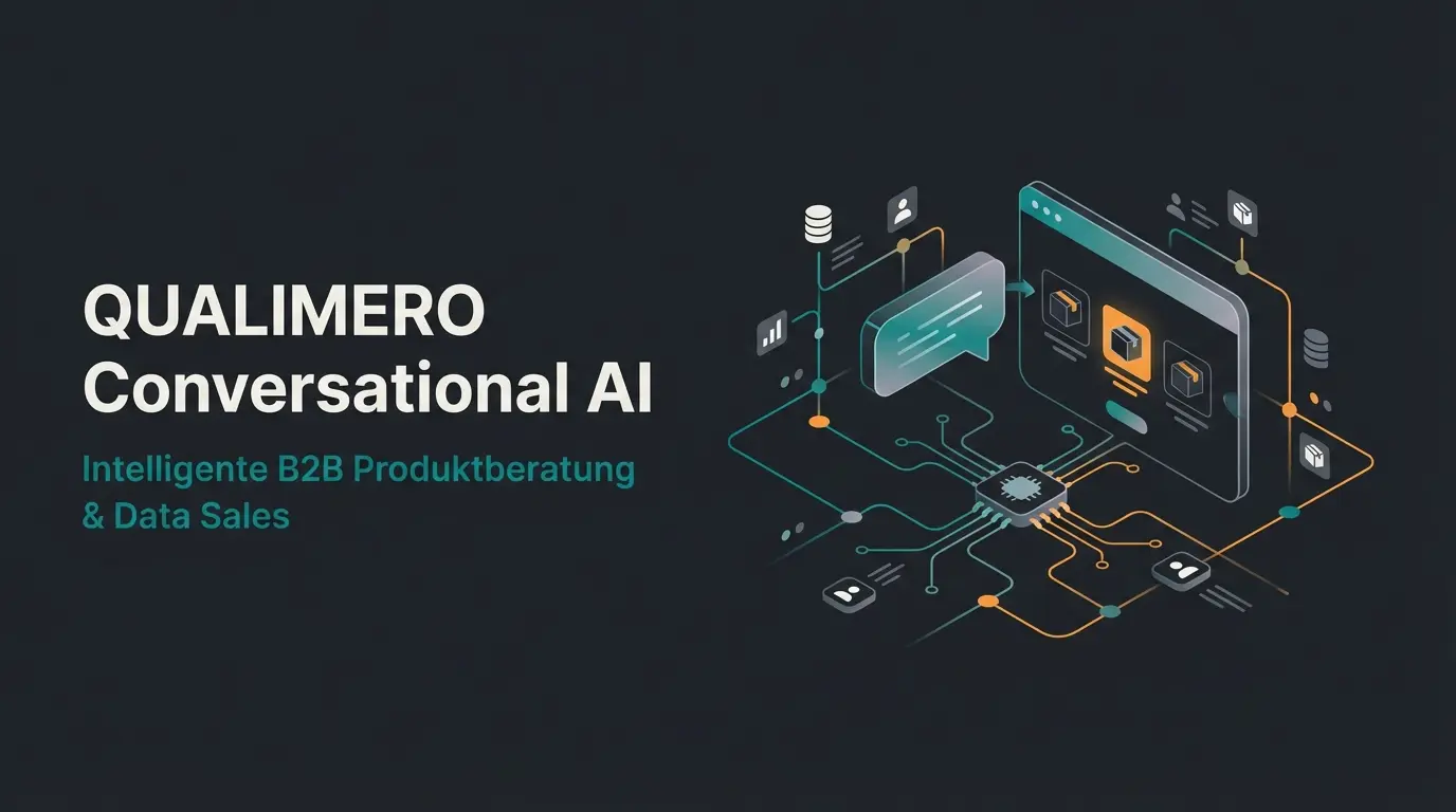 Illustration eines digitalen Gehirns, das Kundengespräche führt, im minimalistischen B2B-Stil