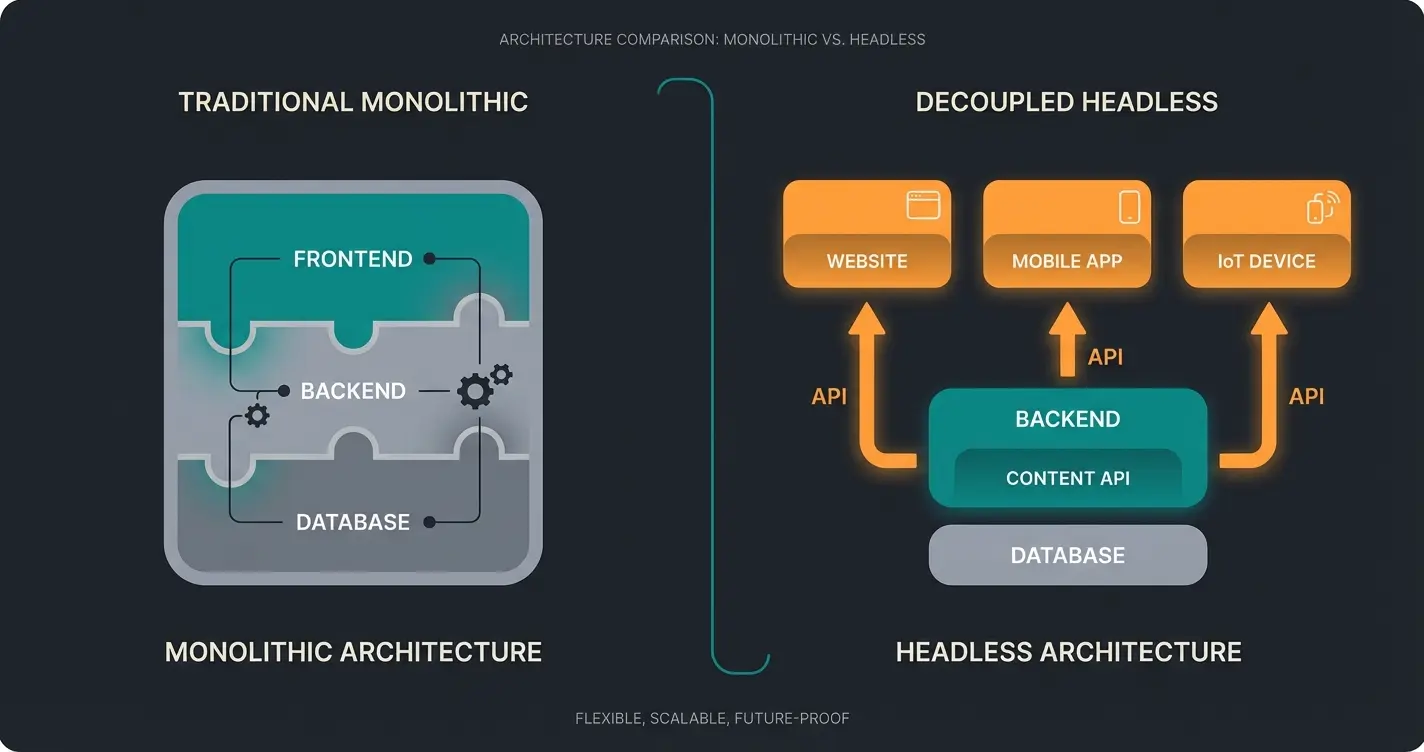 Visual comparison of monolithic vs headless architecture