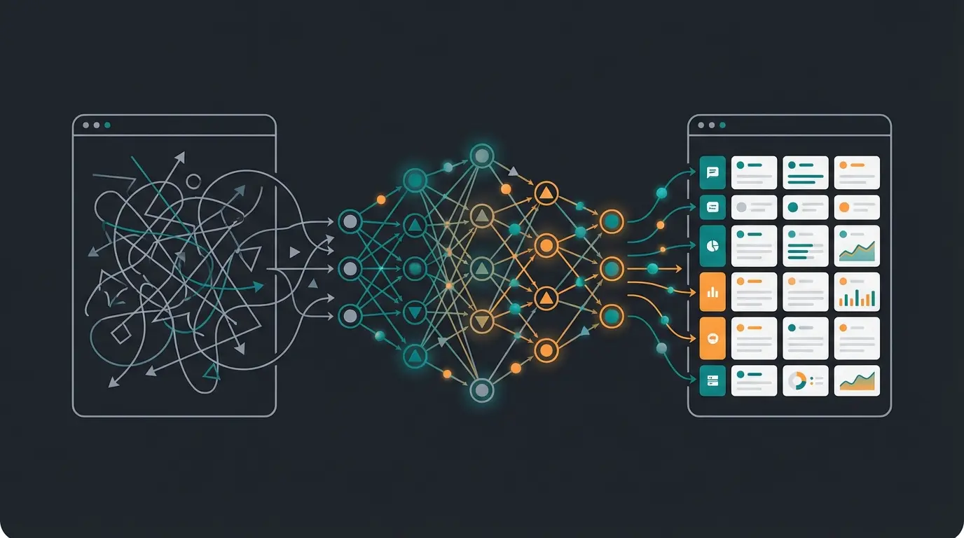 Visualisierung eines neuronalen Netzwerks das Kundenanfragen verarbeitet
