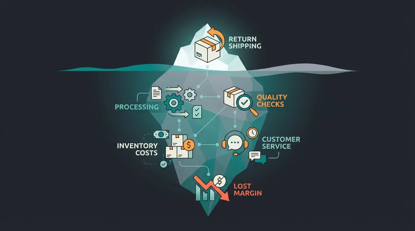 Returns iceberg infographic showing visible vs hidden return costs