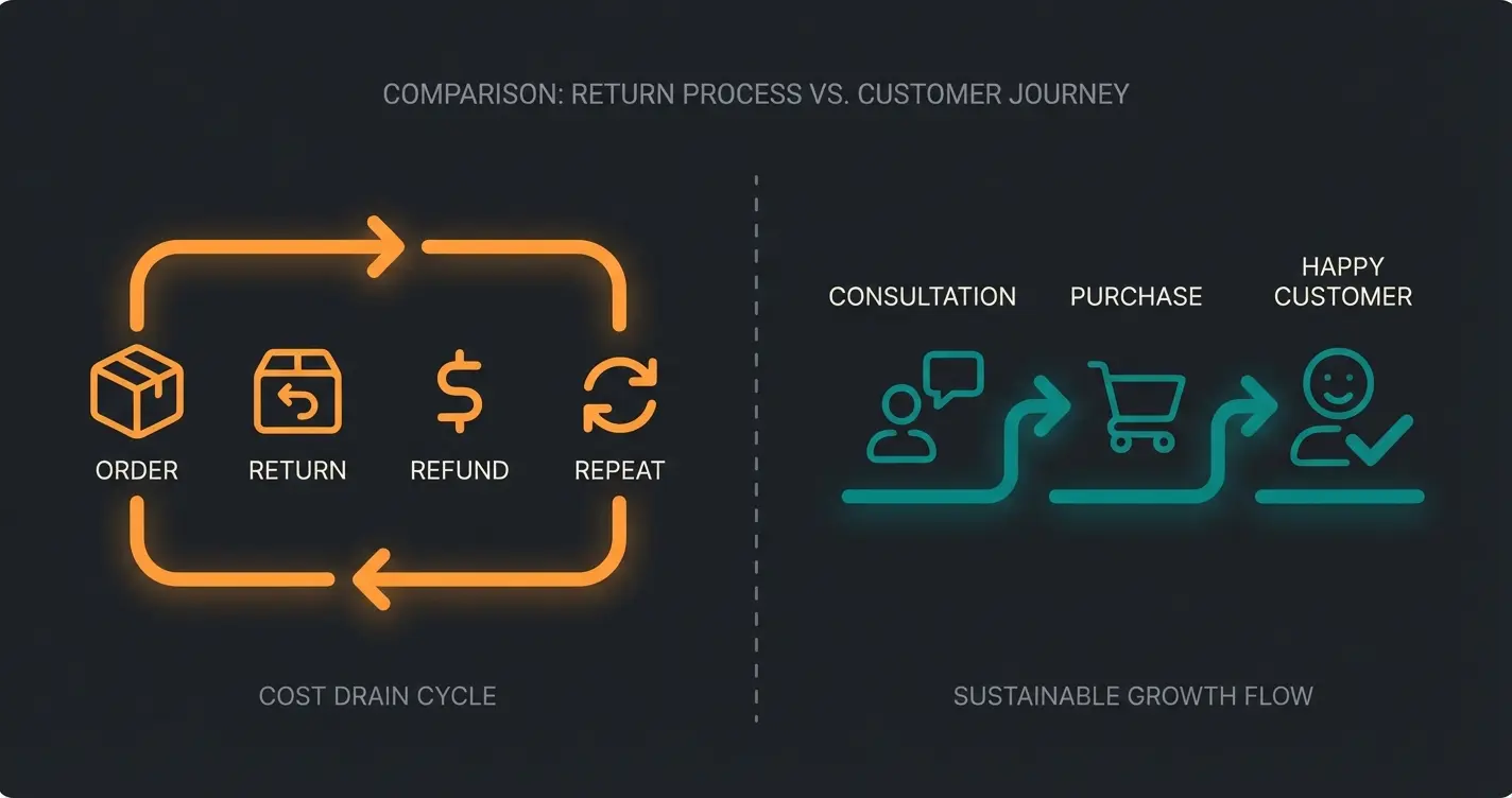 Comparison flowchart of reactive versus preventive returns management