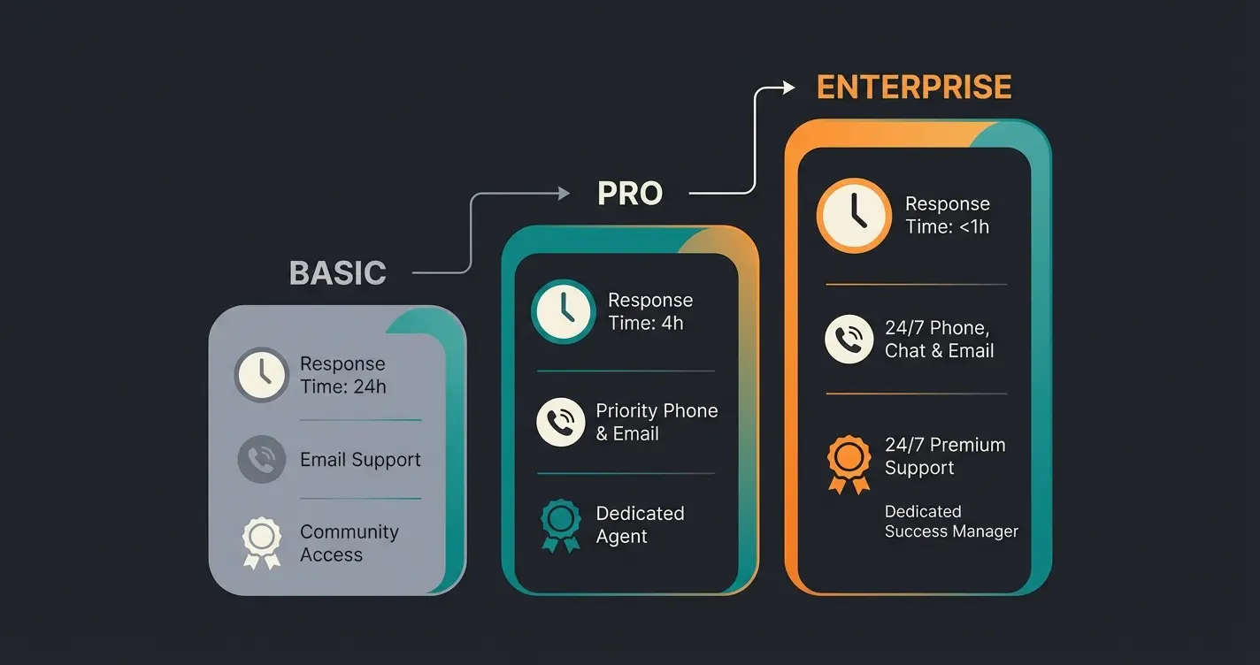 Vergleich der Shopware Support Pläne Rise Evolve Beyond