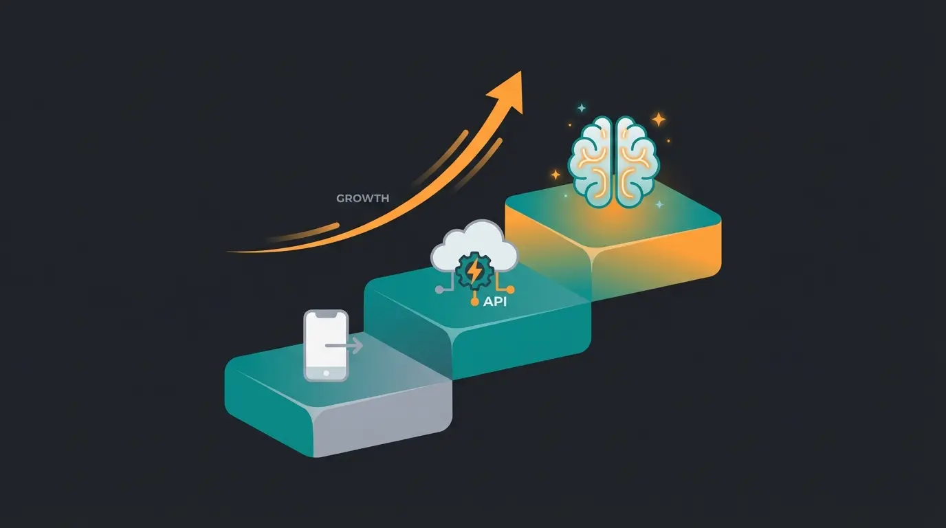 WhatsApp Business maturity progression from basic app to AI-powered consultation