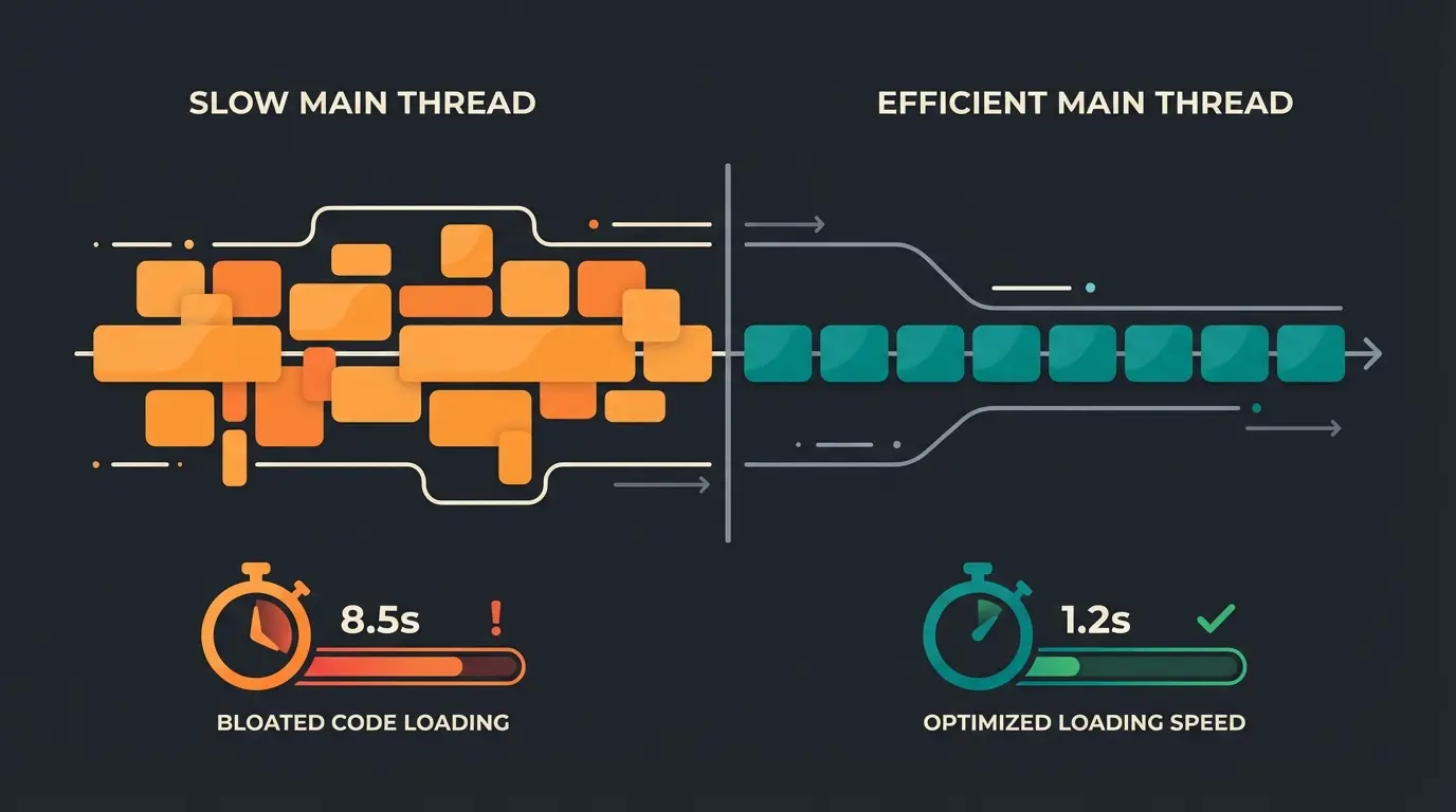 Visualisierung des Browser Main Thread mit und ohne bloated Theme Code
