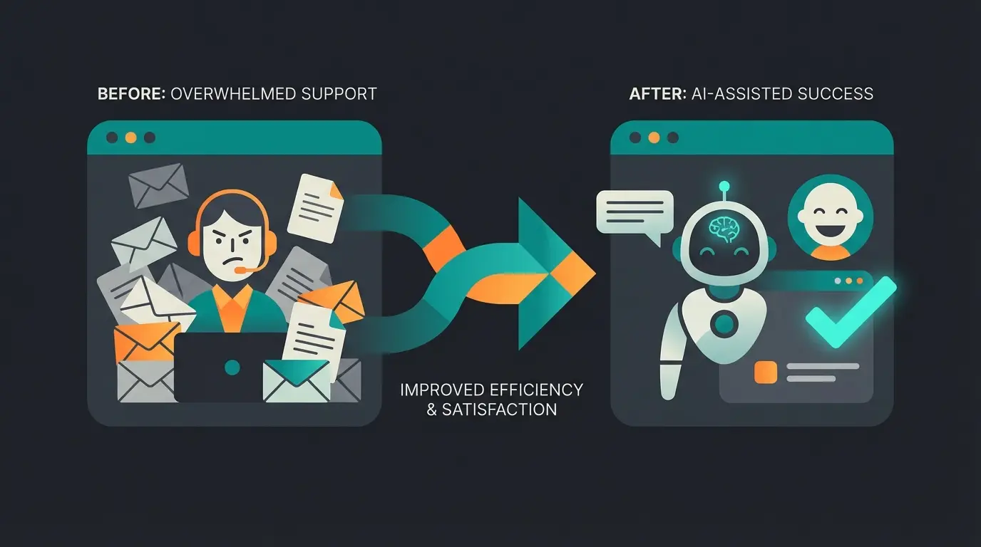 Visual representation of AI consultation reducing support tickets and increasing conversions