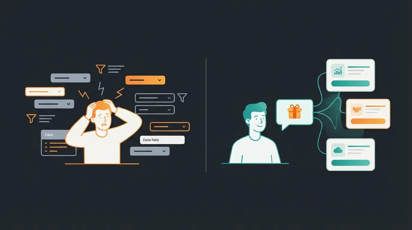 Split screen showing filter-based shopping versus conversational AI product discovery