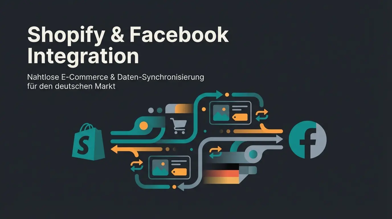 Shopify und Facebook Integration Darstellung mit Verbindungselementen und E-Commerce Icons