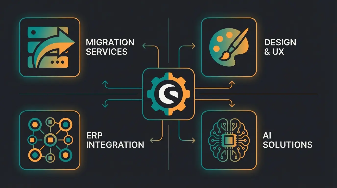 Shopware Agentur Kernleistungen: Migration, Design, ERP und KI-Integration