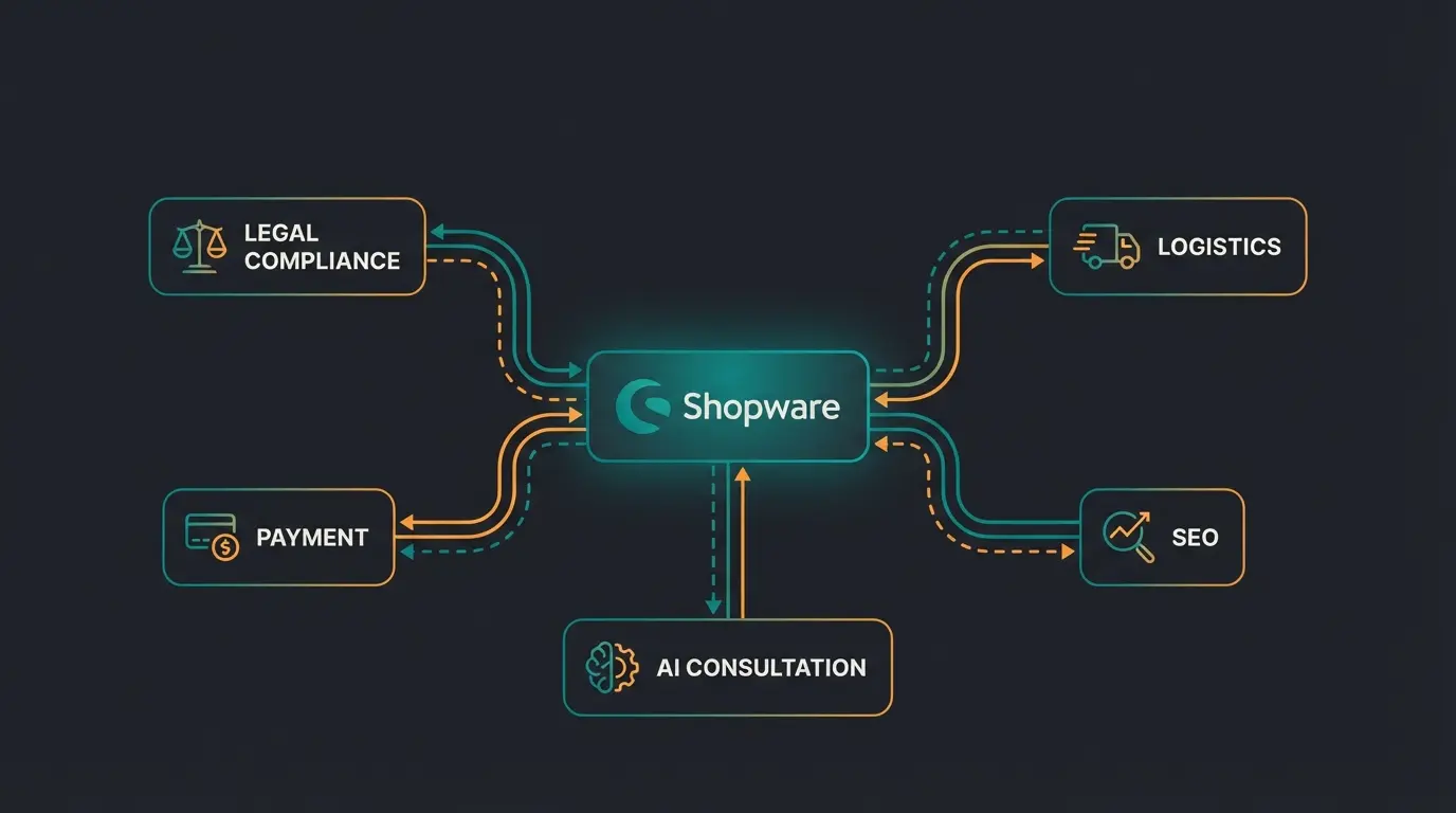 Moderne Shopware Shop Architektur mit allen Must-Have Plugins als verbundenes System