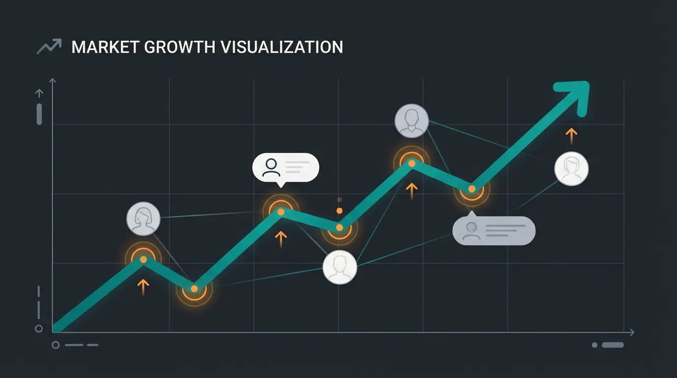 Illustration showing the growth trajectory of the AI avatar market