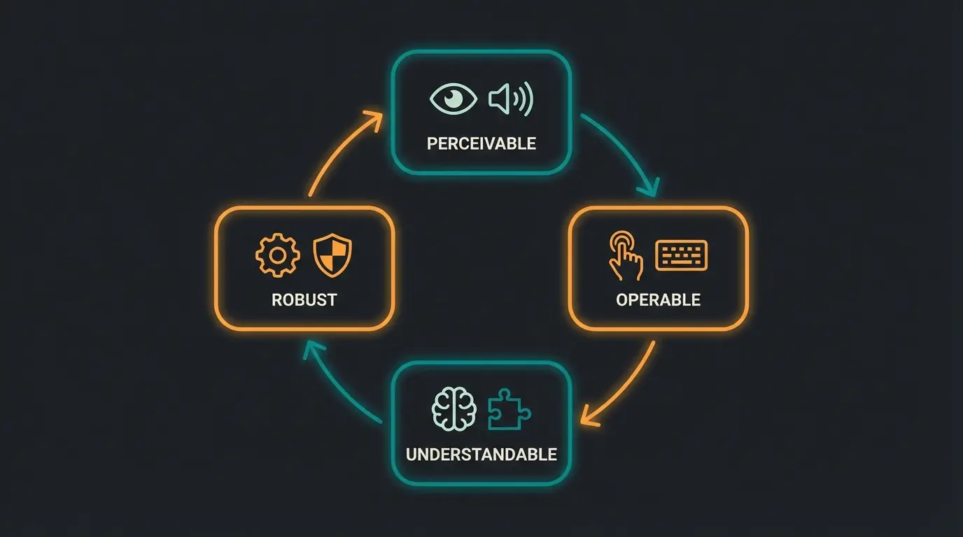 Symbolische Darstellung der vier WCAG Prinzipien