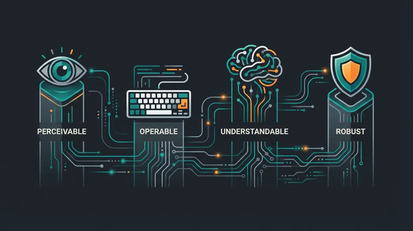 Infographic showing the four pillars of WCAG: Perceivable, Operable, Understandable, Robust