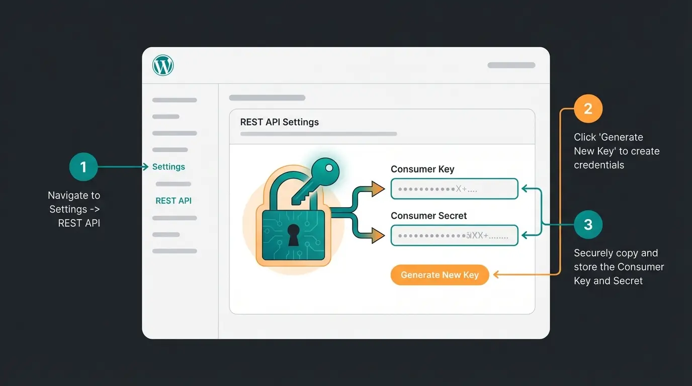 WooCommerce REST API key generation process in WordPress dashboard